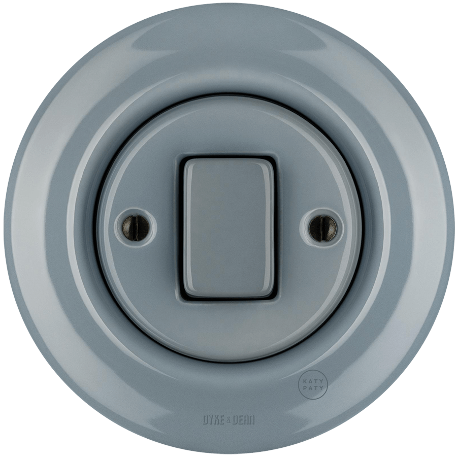 PORCELAIN WALL LIGHT SWITCH ASH GREY FAT BUTTON - DYKE & DEAN