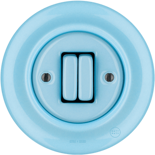 PORCELAIN WALL LIGHT SWITCH DOUBLE PASTEL BLUE - DYKE & DEAN
