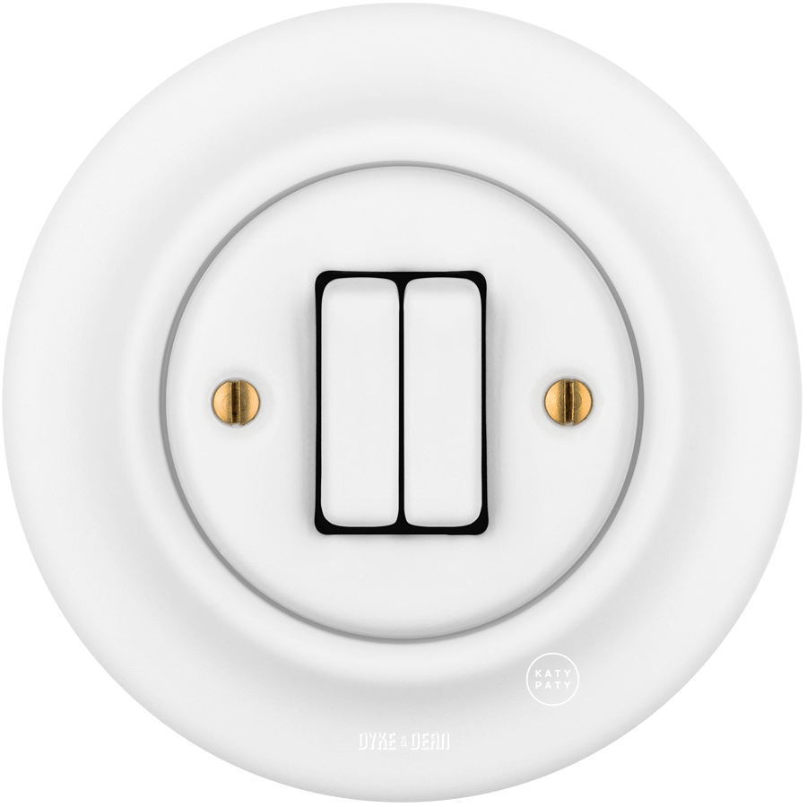 PORCELAIN WALL LIGHT SWITCH DOUBLE SLIM MATT WHITE - DYKE & DEAN