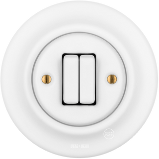 PORCELAIN WALL LIGHT SWITCH DOUBLE SLIM MATT WHITE - DYKE & DEAN
