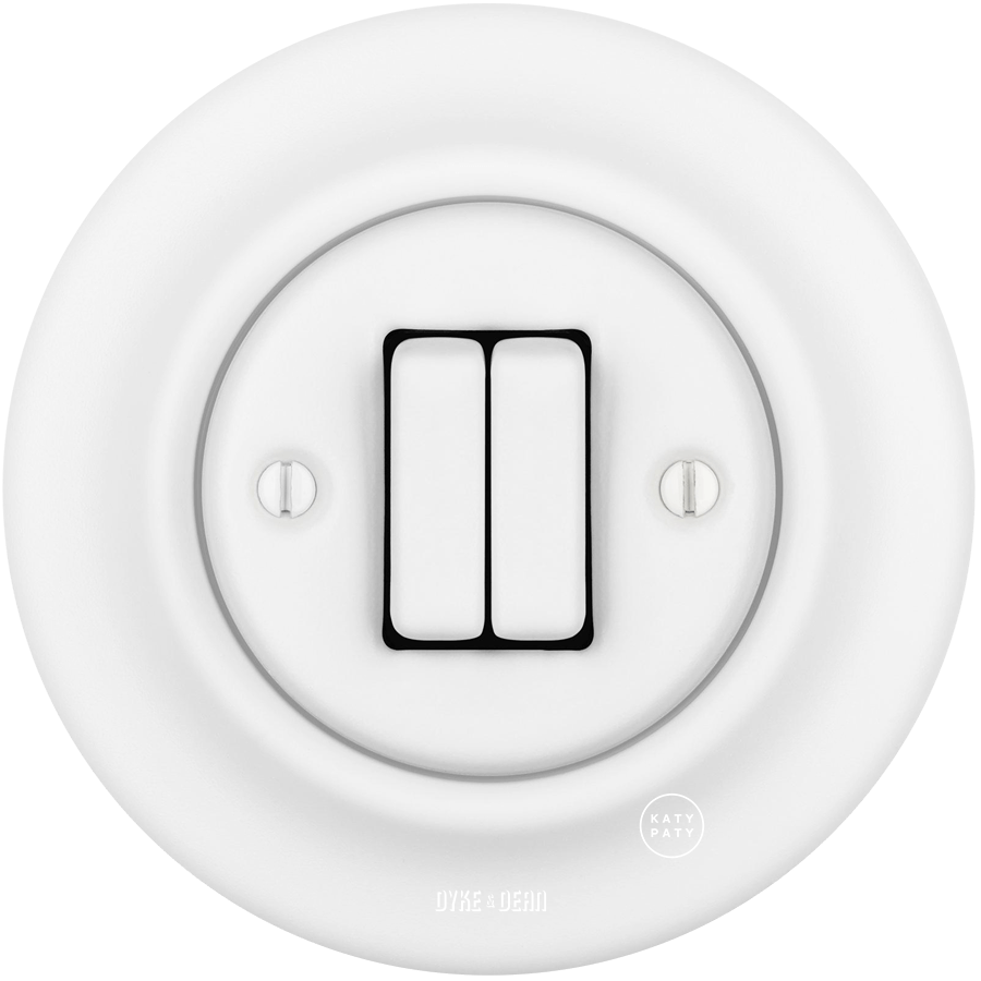 PORCELAIN WALL LIGHT SWITCH DOUBLE SLIM MATT WHITE - DYKE & DEAN