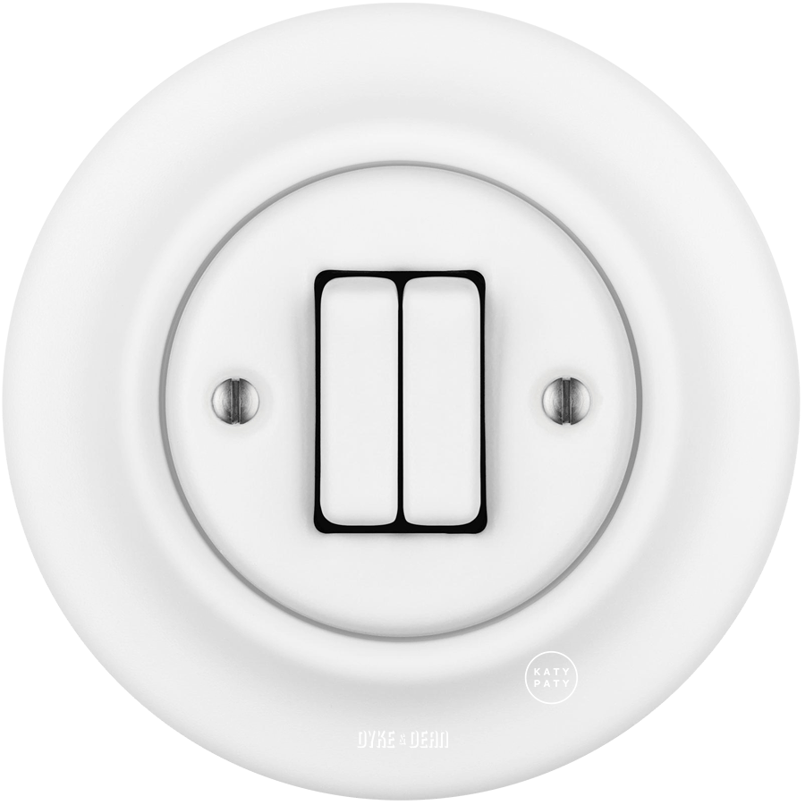 PORCELAIN WALL LIGHT SWITCH DOUBLE SLIM MATT WHITE - DYKE & DEAN