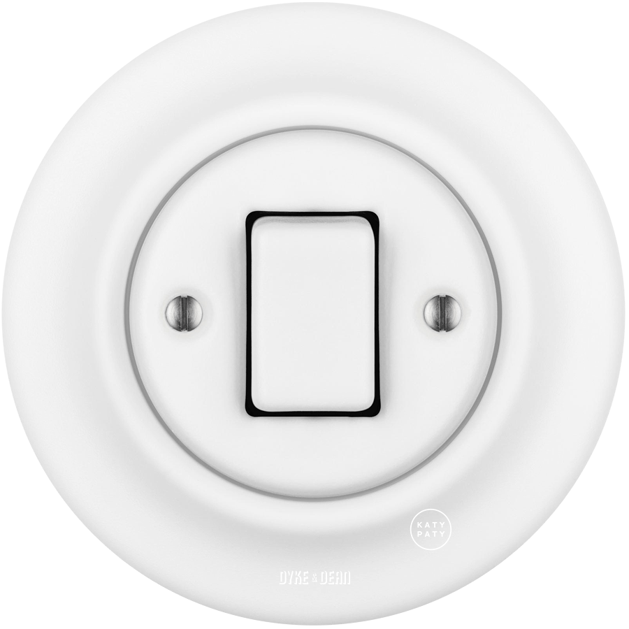 PORCELAIN WALL LIGHT SWITCH FAT BUTTON MATT WHITE - DYKE & DEAN