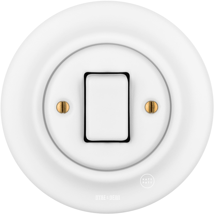 PORCELAIN WALL LIGHT SWITCH FAT BUTTON MATT WHITE - DYKE & DEAN