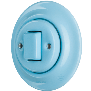 PORCELAIN WALL LIGHT SWITCH FAT BUTTON PASTEL BLUE - DYKE & DEAN