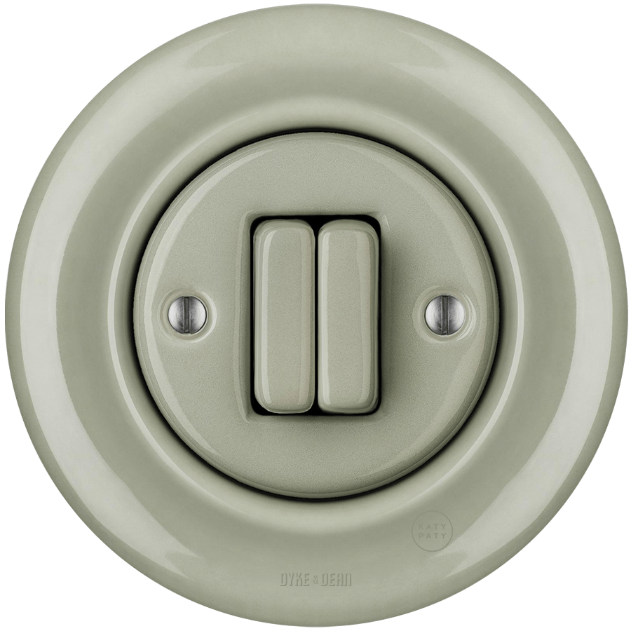 PORCELAIN WALL LIGHT SWITCH GREY GREEN DOUBLE - DYKE & DEAN