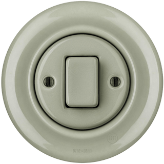 PORCELAIN WALL LIGHT SWITCH GREY GREEN FAT BUTTON - DYKE & DEAN