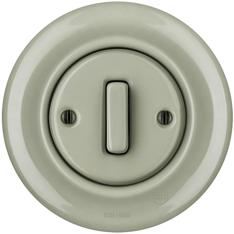 PORCELAIN WALL LIGHT SWITCH GREY GREEN SLIM BUTTON - DYKE & DEAN