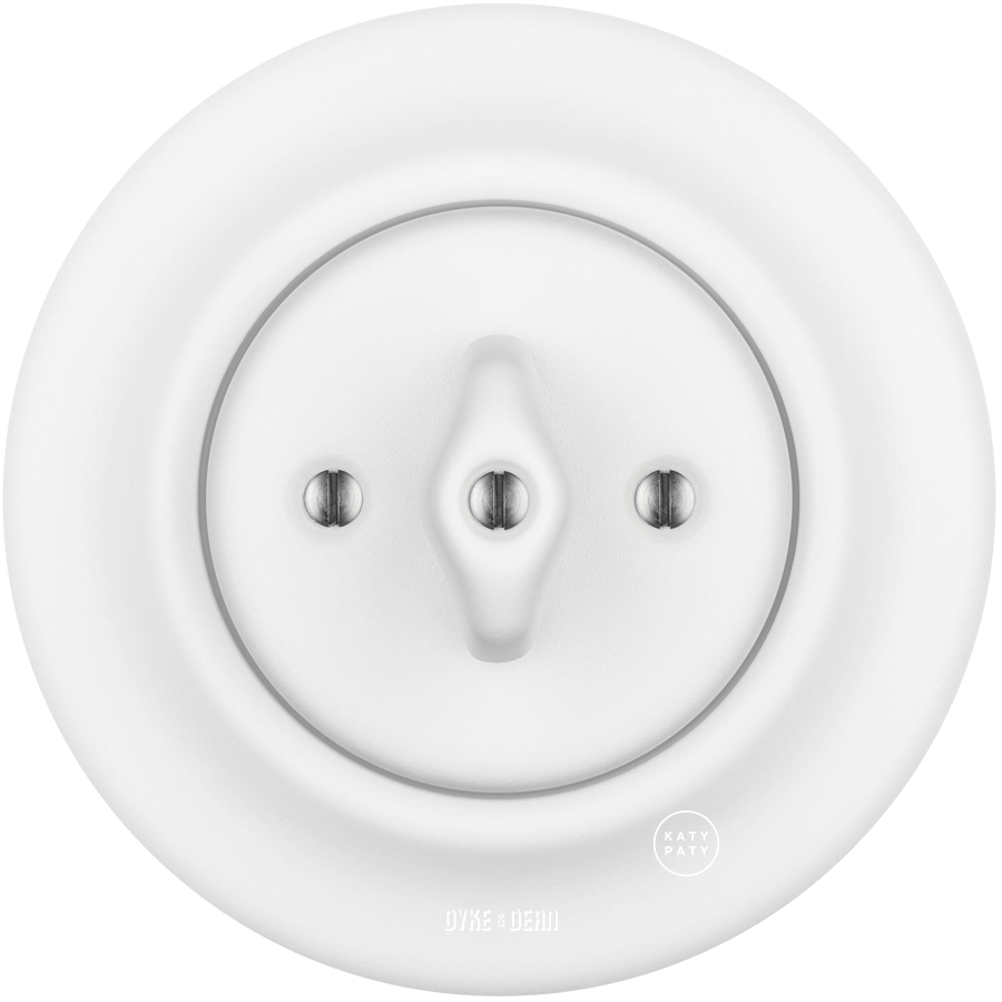 PORCELAIN WALL LIGHT SWITCH ROTARY MATT WHITE - DYKE & DEAN