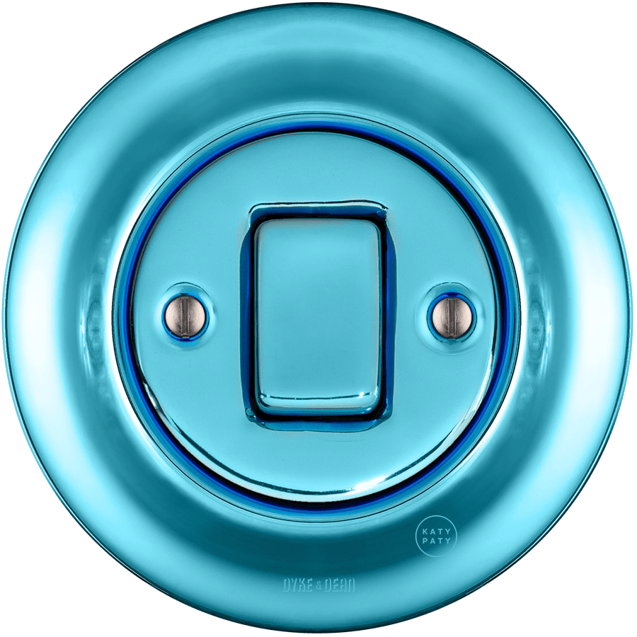 PORCELAIN WALL LIGHT SWITCH SKY BLUE FAT BUTTON - DYKE & DEAN