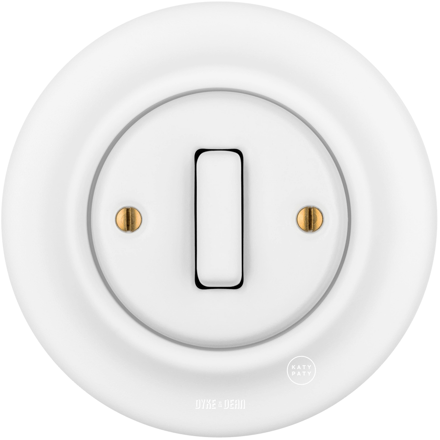 PORCELAIN WALL LIGHT SWITCH SLIM BUTTON MATT WHITE - DYKE & DEAN