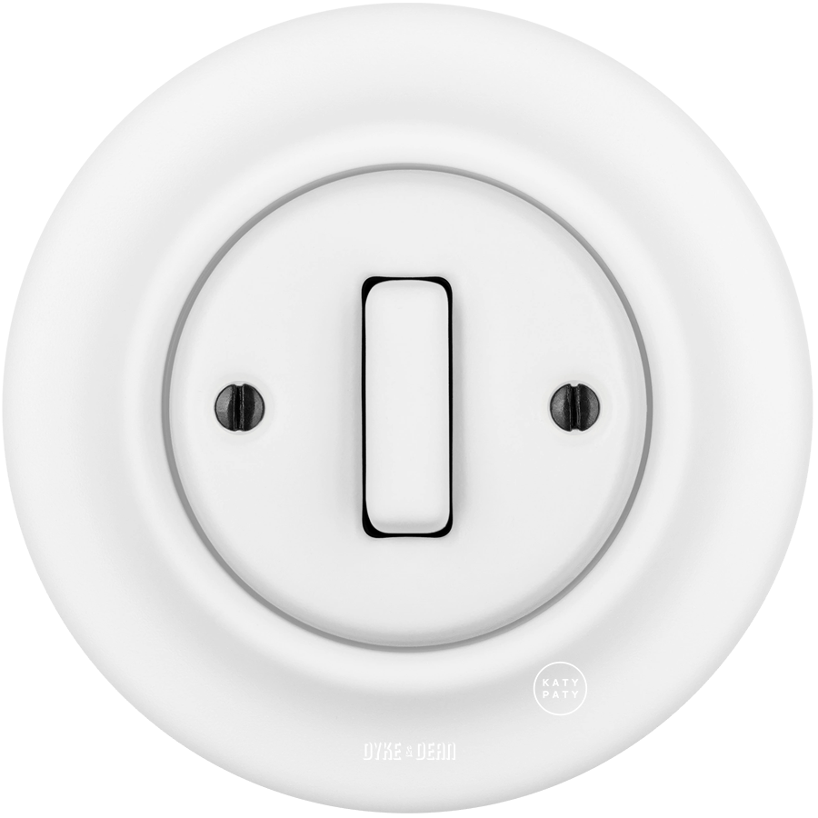 PORCELAIN WALL LIGHT SWITCH SLIM BUTTON MATT WHITE - DYKE & DEAN