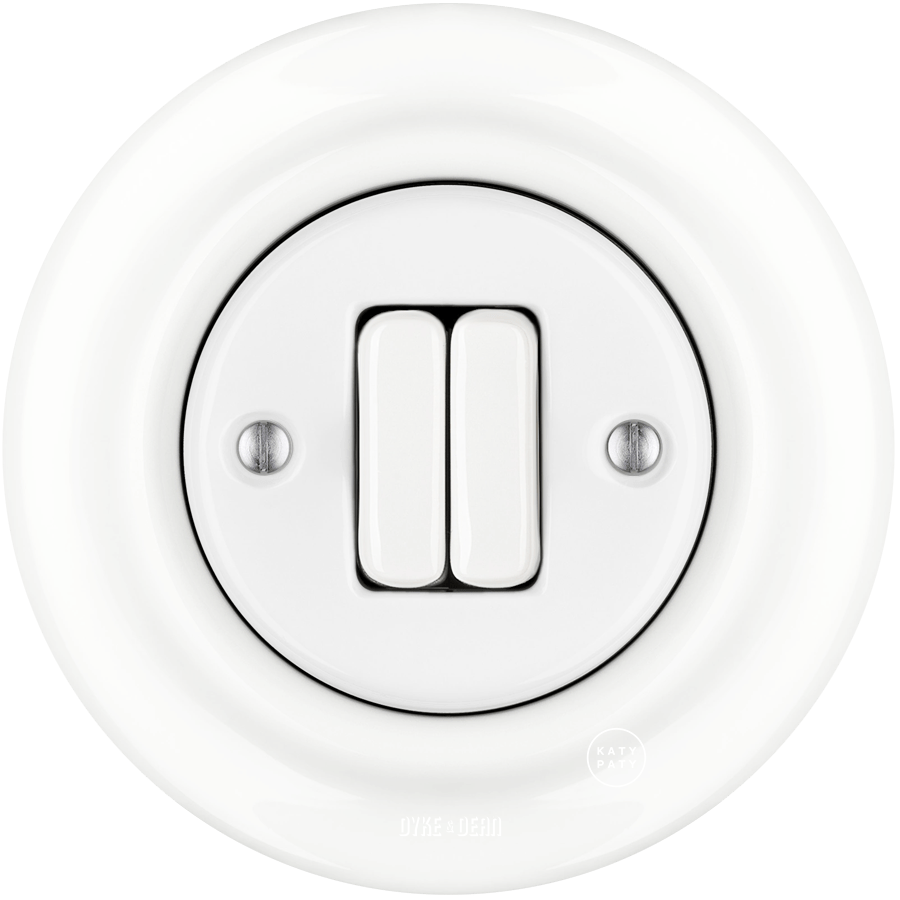 PORCELAIN WALL LIGHT SWITCH WHITE DOUBLE - DYKE & DEAN