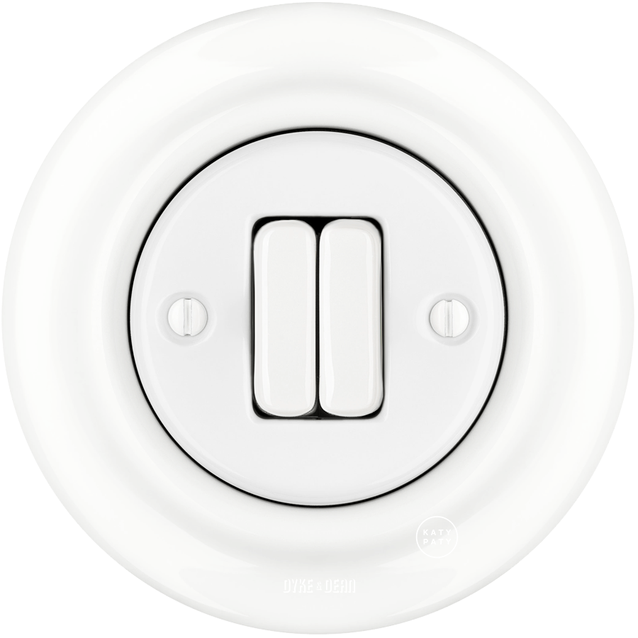 PORCELAIN WALL LIGHT SWITCH WHITE DOUBLE - DYKE & DEAN