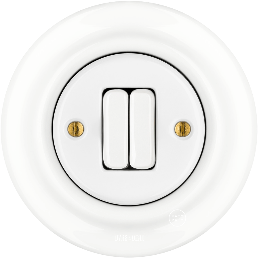 PORCELAIN WALL LIGHT SWITCH WHITE DOUBLE - DYKE & DEAN