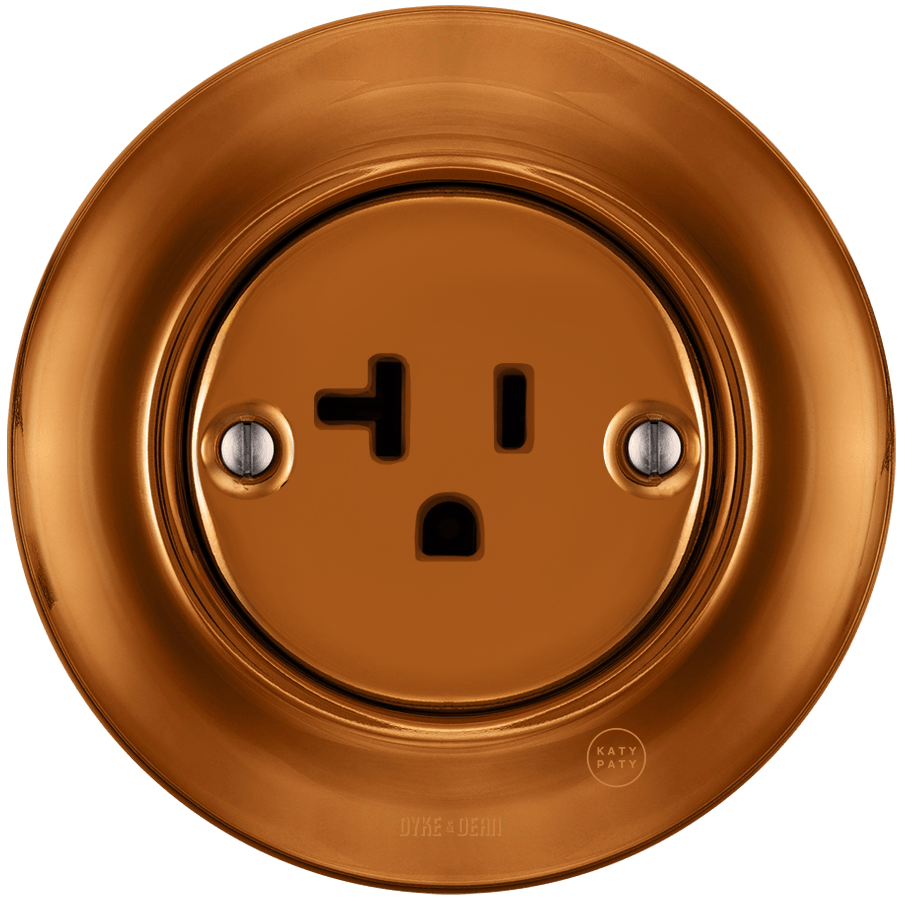 PORCELAIN WALL SOCKET BRONZE USA 20 AMP - DYKE & DEAN