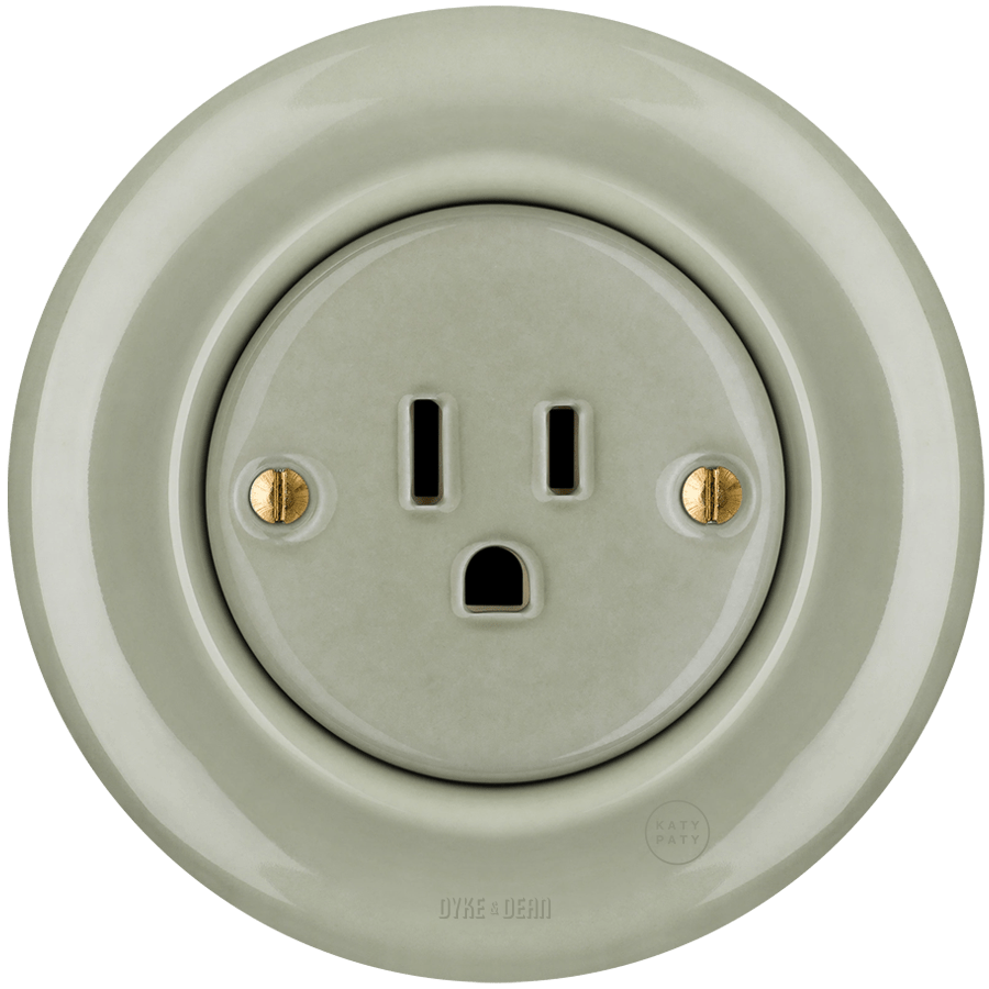 PORCELAIN WALL SOCKET GREY GREEN USA 15 AMP - DYKE & DEAN