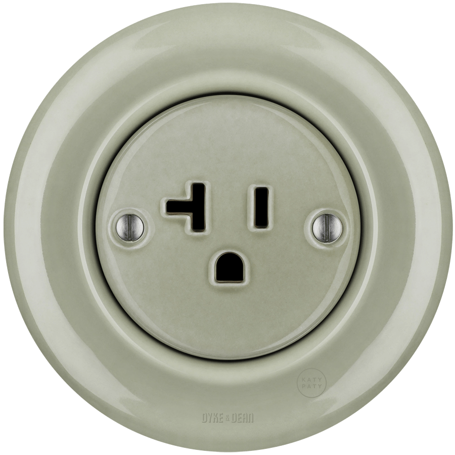 PORCELAIN WALL SOCKET GREY GREEN USA 20 AMP - DYKE & DEAN