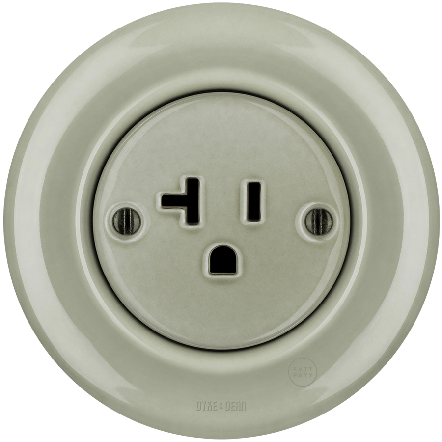 PORCELAIN WALL SOCKET GREY GREEN USA 20 AMP - DYKE & DEAN