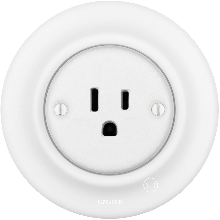 PORCELAIN WALL US 15 AMP PLUG SOCKET MATT WHITE - DYKE & DEAN