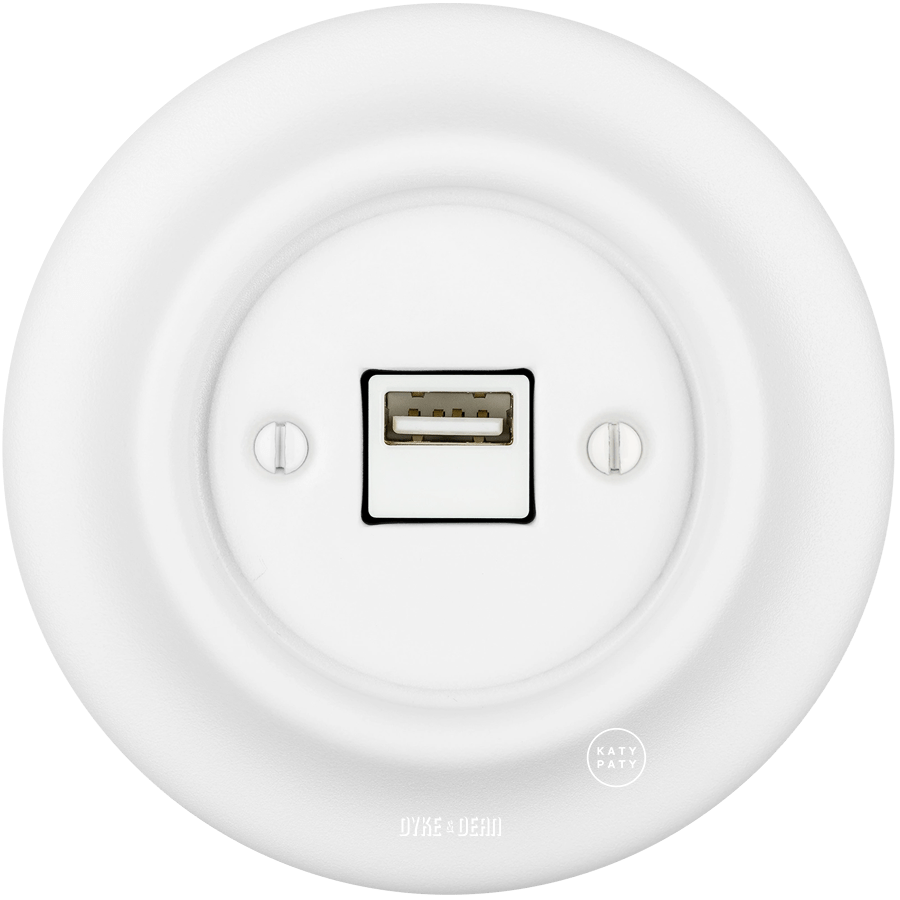 PORCELAIN WALL USB CHARGER SOCKET MATT WHITE - DYKE & DEAN