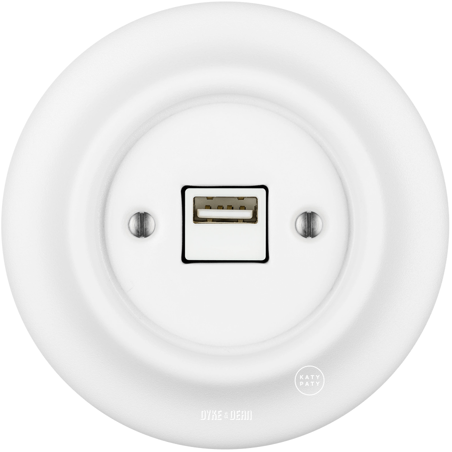 PORCELAIN WALL USB CHARGER SOCKET MATT WHITE - DYKE & DEAN