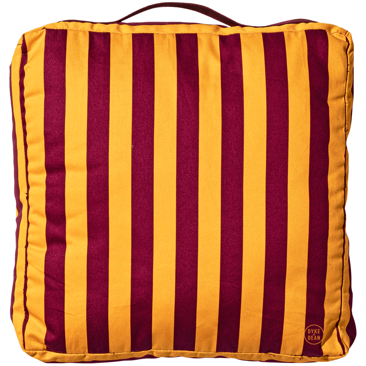 PORTABLE STRIPE BLOCK CUSHION BURGUNDY MUSTARD - DYKE & DEAN