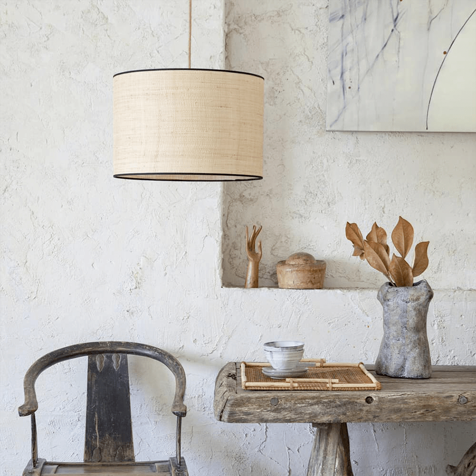 RAFFIA TRIM NATURAL SHADE E27 DRUM PLUM RIM