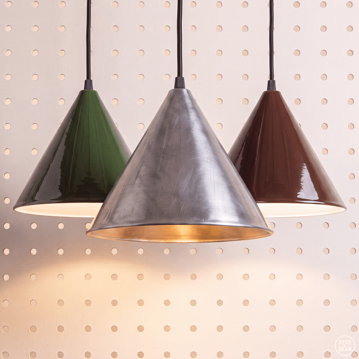 RAW METAL E27 ENAMEL CONE LAMPSHADE PENDANT 300 - DYKE & DEAN