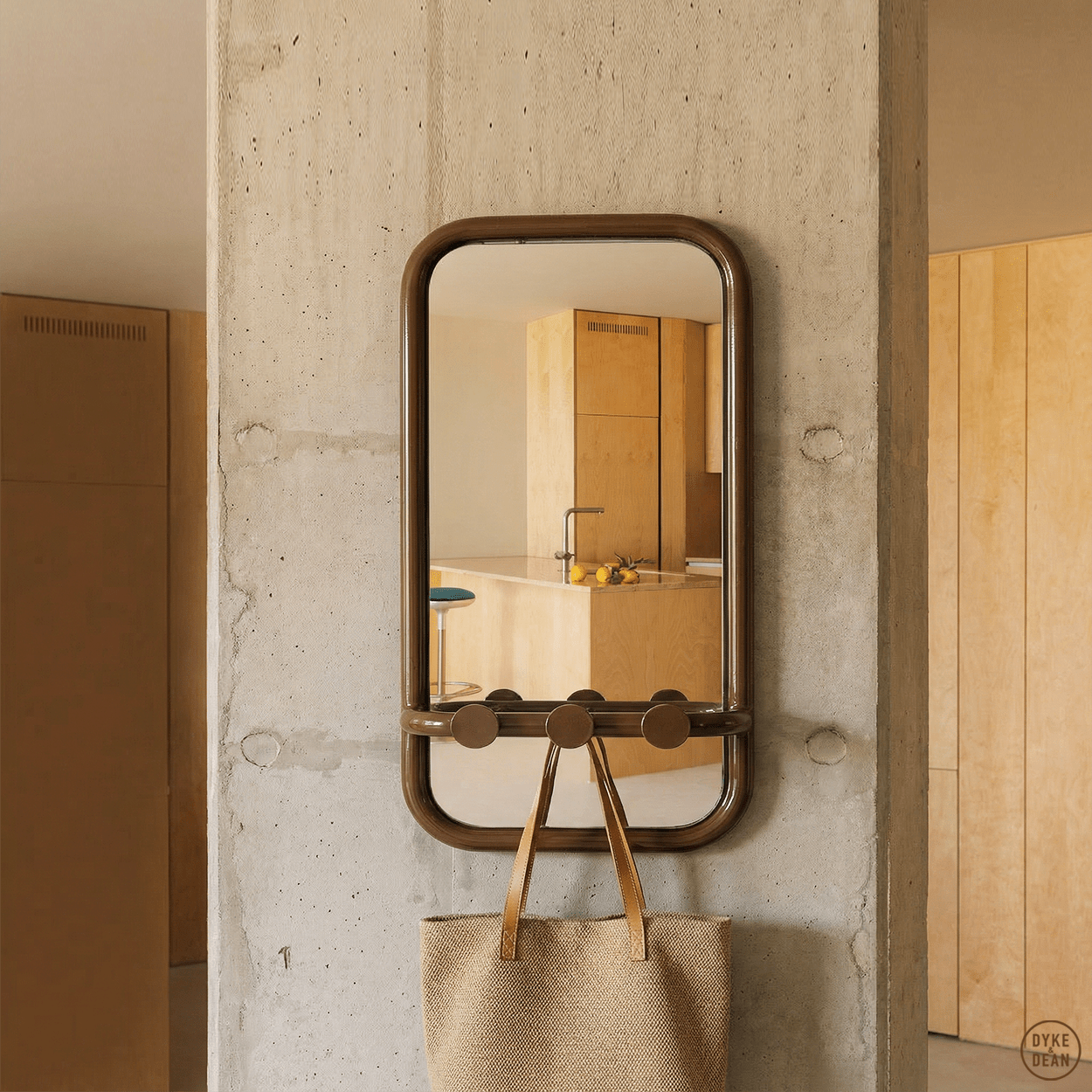 RETRO TUBE HALL HOOK MIRROR BROWN - DYKE & DEAN