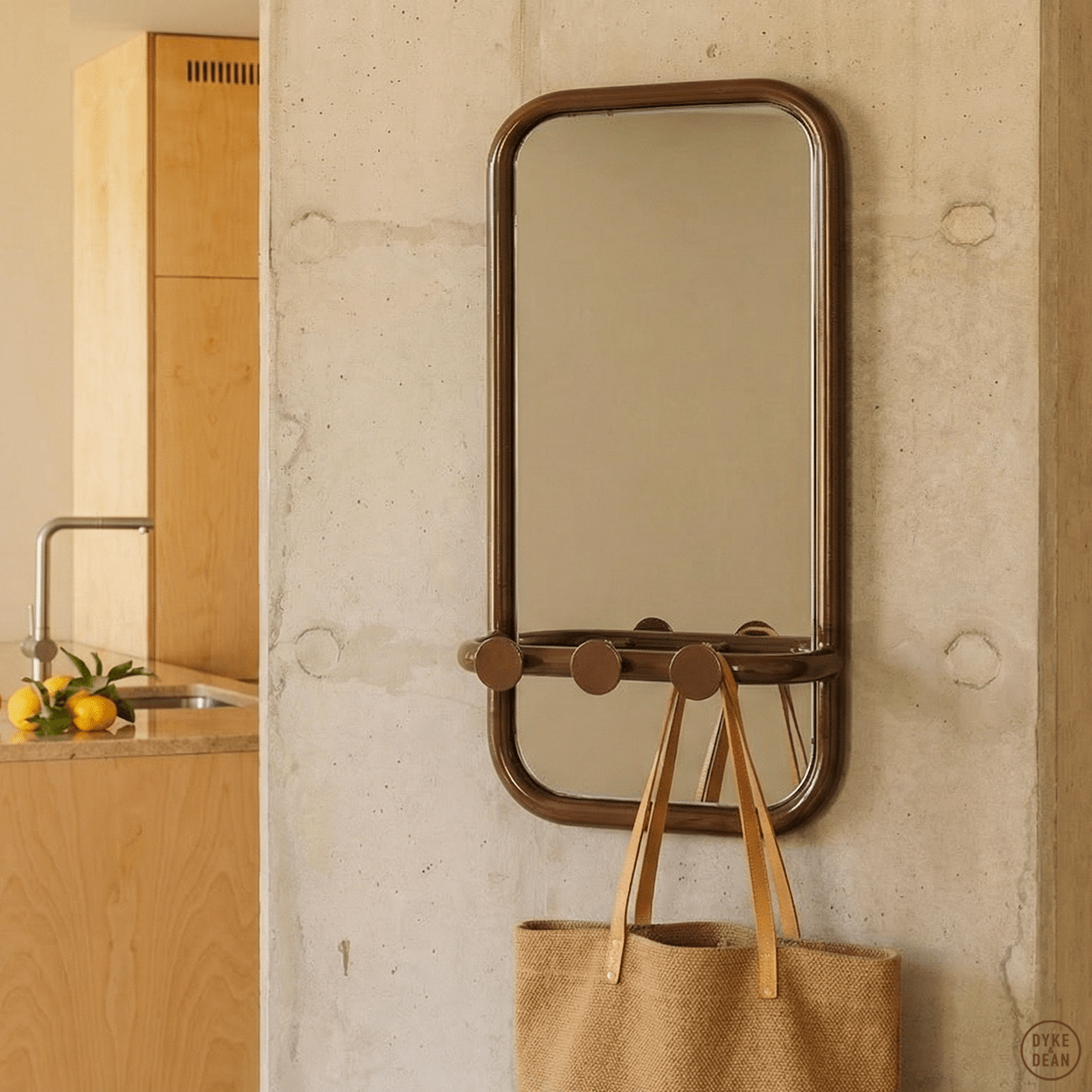 RETRO TUBE HALL HOOK MIRROR BROWN - DYKE & DEAN