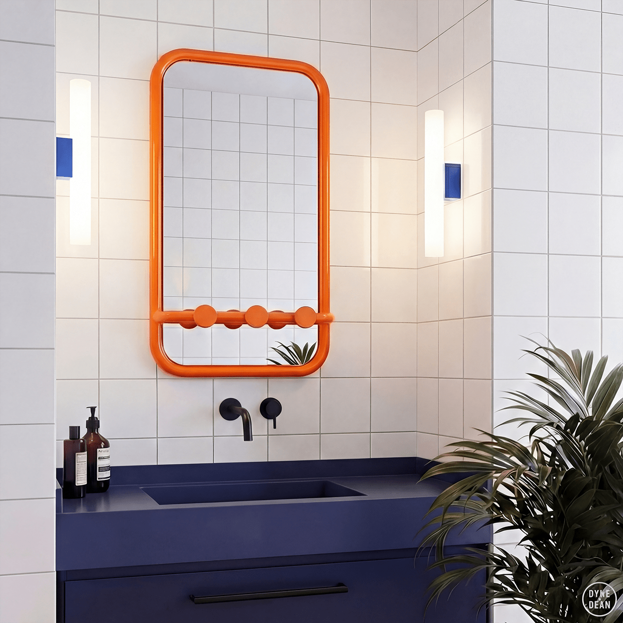 RETRO TUBE HALL HOOK MIRROR ORANGE - DYKE & DEAN