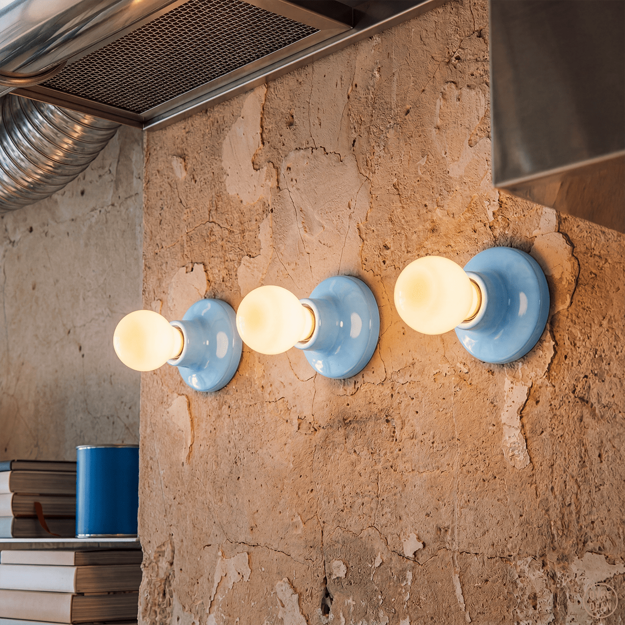 ROUND CERAMIC WALL & CEILING LAMP BLUE - DYKE & DEAN