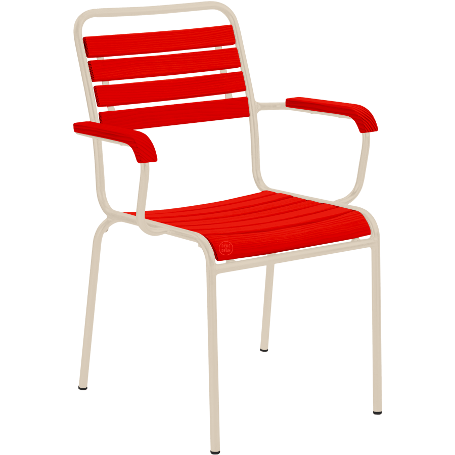 SLATTED REDWOOD STACKING CHAIR COLOUR WITH ARMS