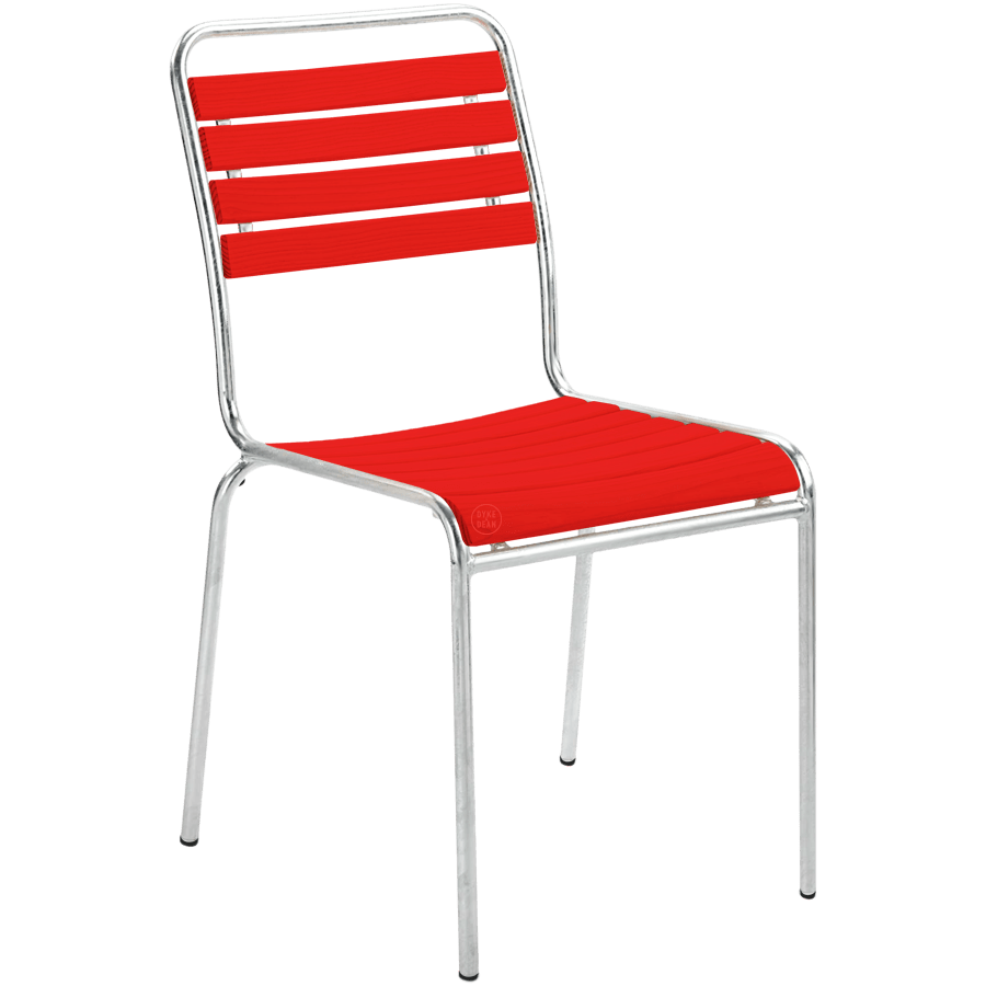SLATTED WOOD COLOUR STACKING CHAIR GALVANISED