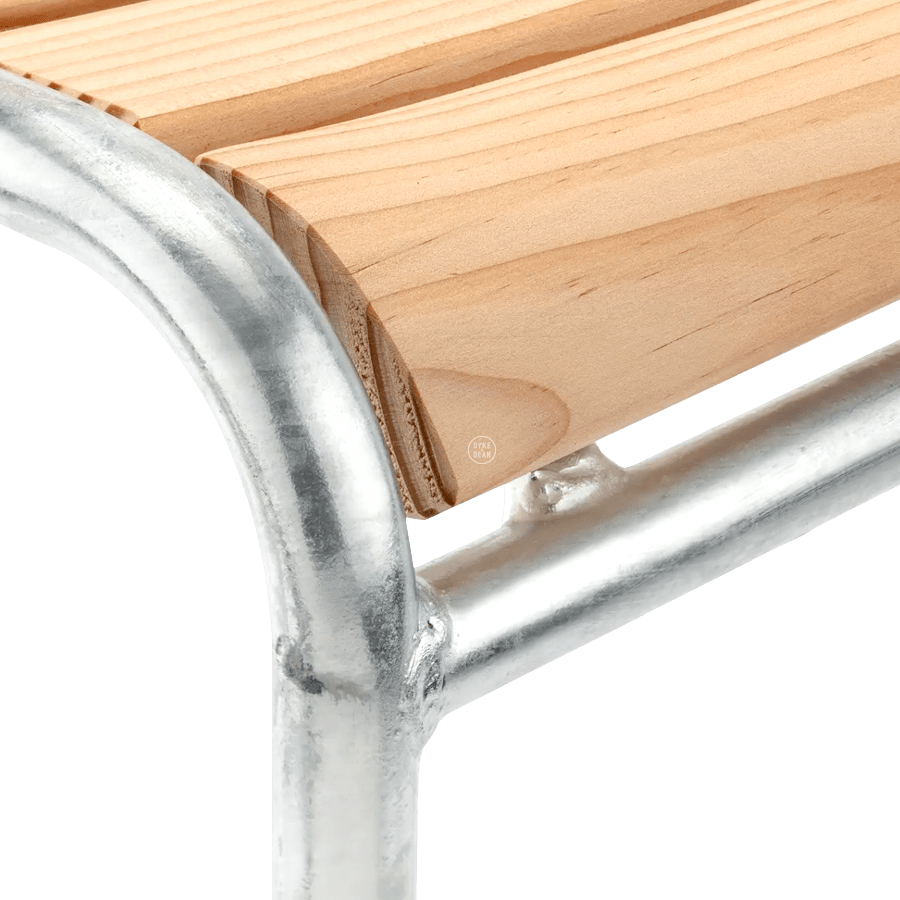 SLATTED WOOD COLOUR STACKING CHAIR GALVANISED WITH ARMS