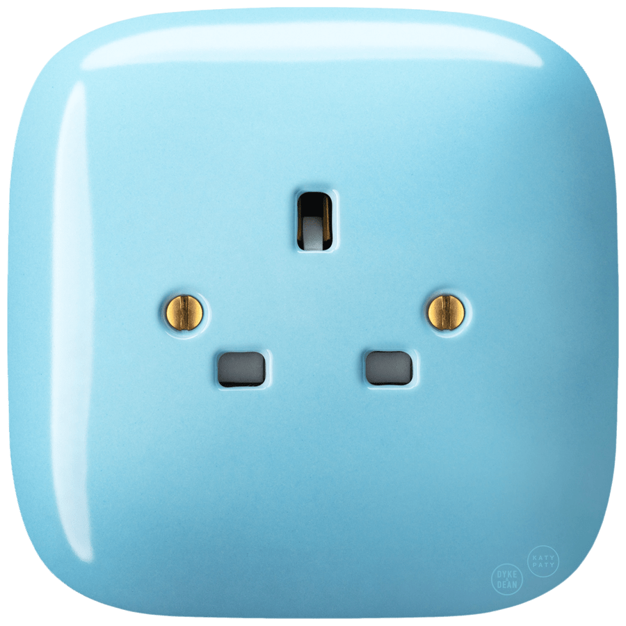 SQUARE PORCELAIN WALL SOCKET UK PASTEL BLUE - DYKE & DEAN