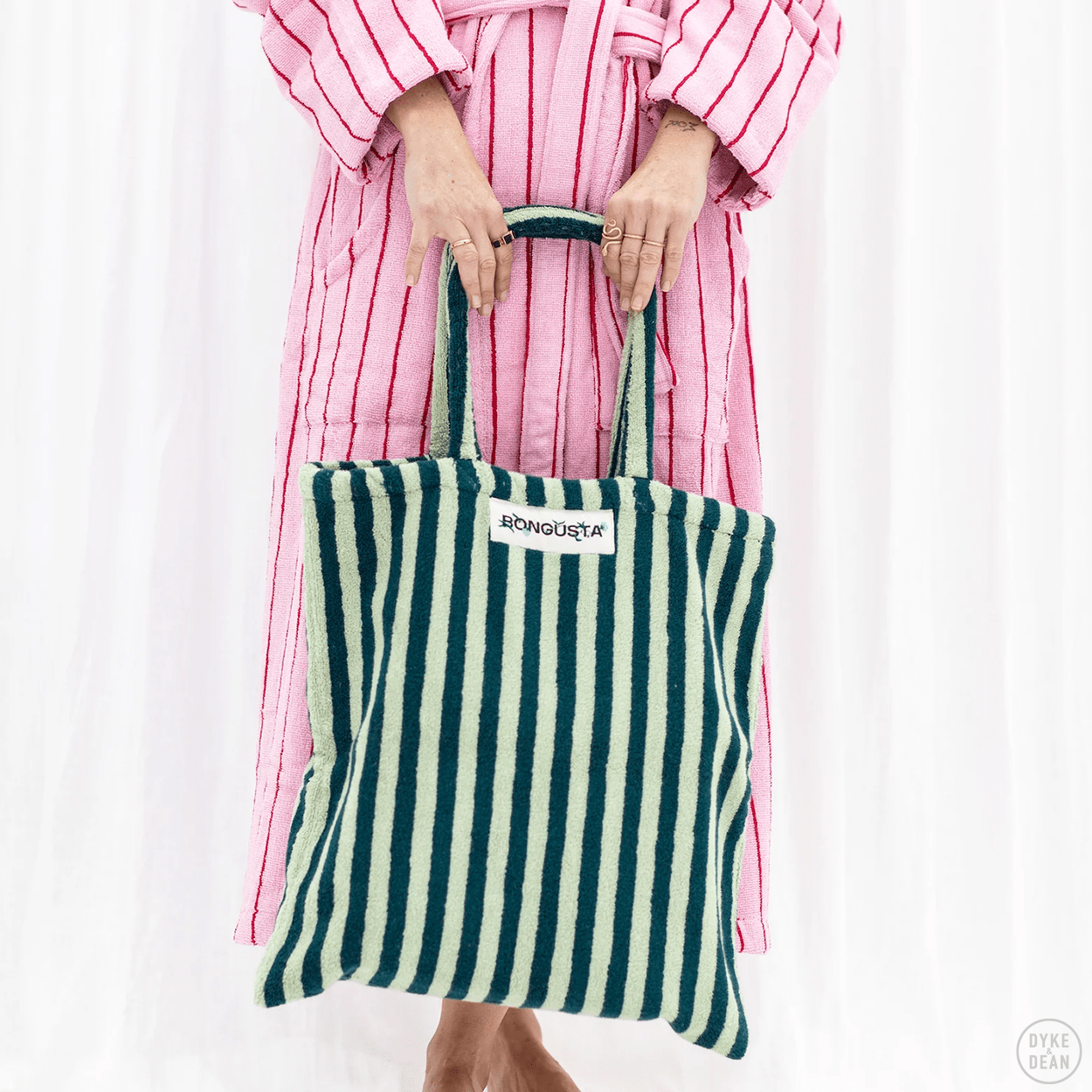 TOWEL FABRIC TOTE BAG GREEN - DYKE & DEAN