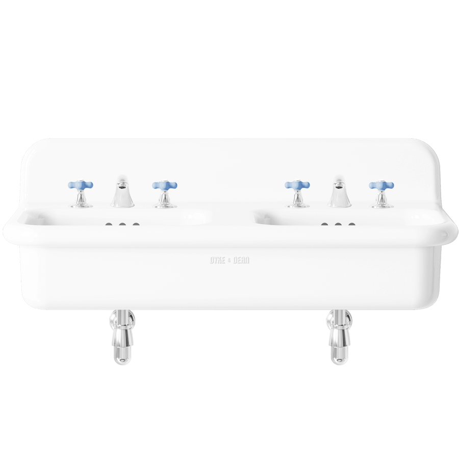 TRUE LITE CERAMIC MOUNTED DOUBLE SINK WHITE LEGS - DYKE & DEAN