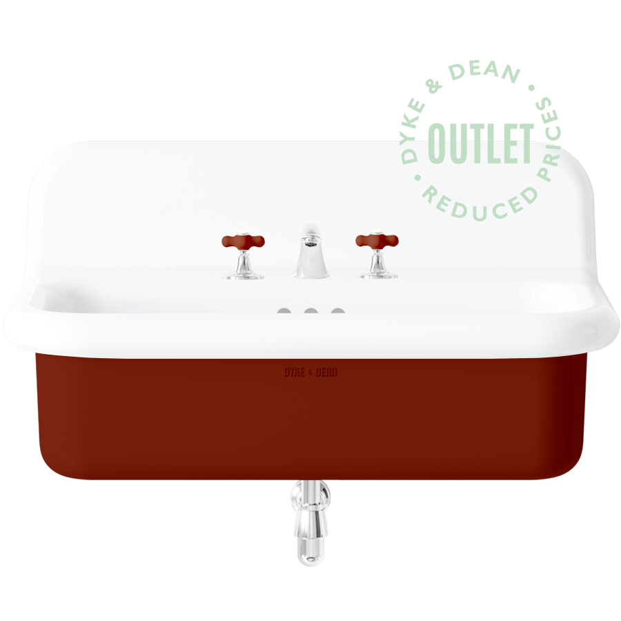 TRUE LITE CERAMIC MOUNTED MEDIUM SINK WITH BORDEAUX RED BASE OUTLET - DYKE & DEAN