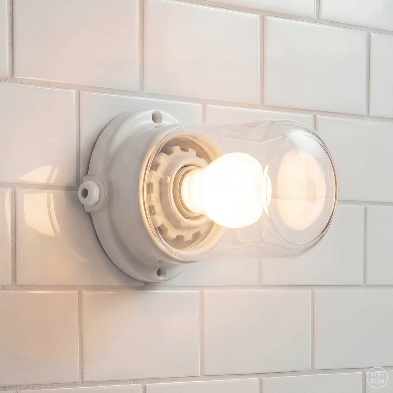 WHITE PORCELAIN CLEAR WATERPROOF WALL LIGHT - DYKE & DEAN