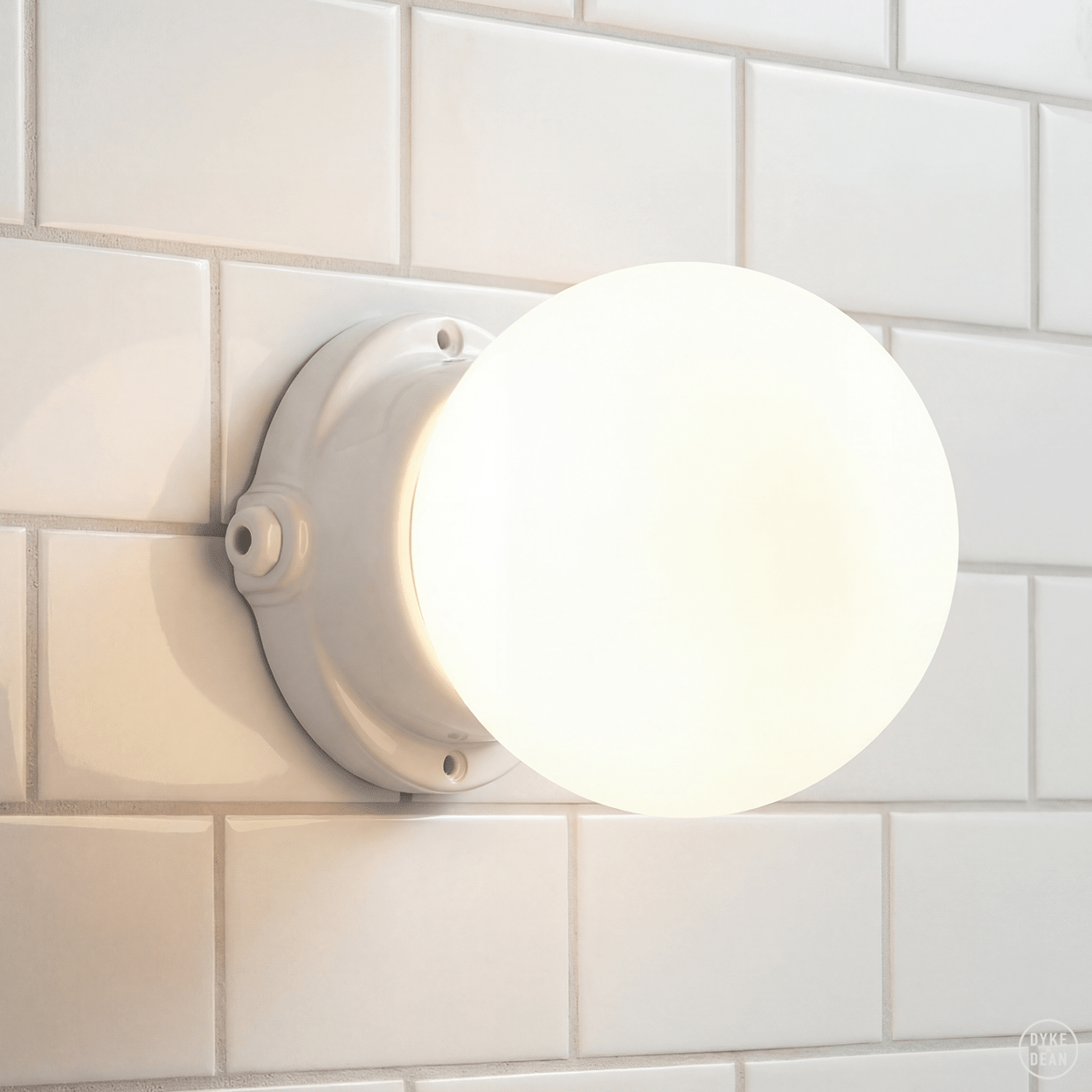WHITE PORCELAIN GLOBE WATERPROOF WALL LIGHT - DYKE & DEAN