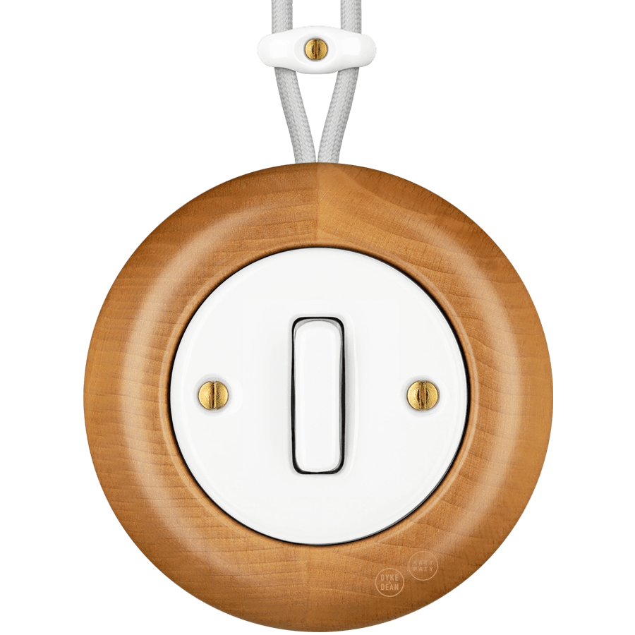 WOODEN PORCELAIN SURFACE MOUNTED FAGUS SLIM BUTTON SWITCH - DYKE & DEAN