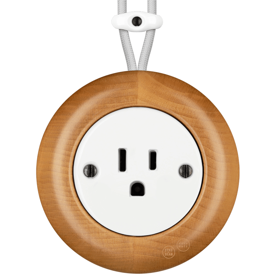 WOODEN PORCELAIN SURFACE MOUNTED FAGUS SOCKET USA 15AMP - DYKE & DEAN
