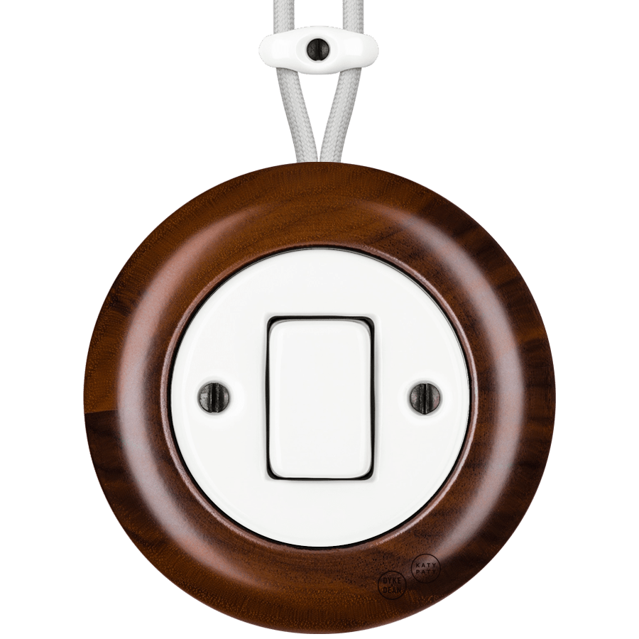 WOODEN PORCELAIN SURFACE MOUNTED NUC MAG FAT BUTTON SWITCH - DYKE & DEAN