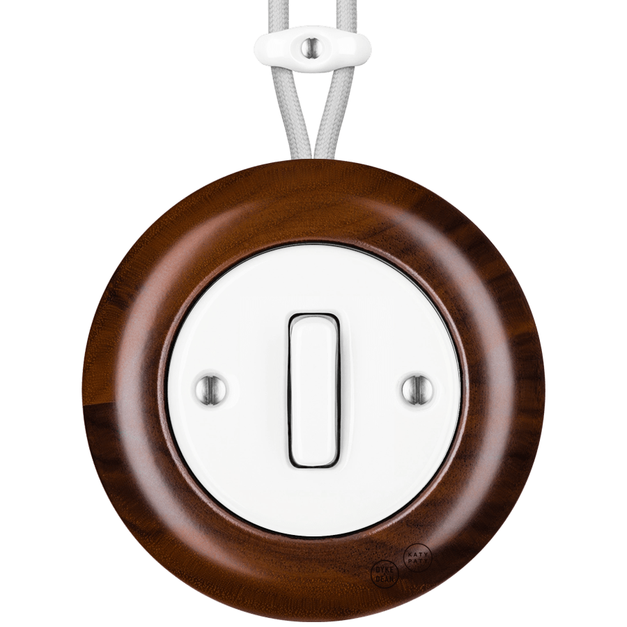 WOODEN PORCELAIN SURFACE MOUNTED NUC MAG SLIM BUTTON SWITCH - DYKE & DEAN