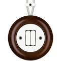 WOODEN PORCELAIN SURFACE MOUNTED NUCLEUS DOUBLE SLIM BUTTON SWITCH - DYKE & DEAN