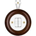 Nucleus surface-mounted double toggle switch by Katy Paty in walnut and porcelain