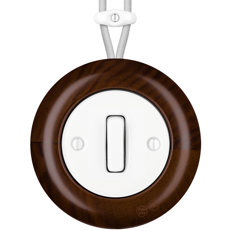 WOODEN PORCELAIN SURFACE MOUNTED NUCLEUS SLIM BUTTON SWITCH - DYKE & DEAN