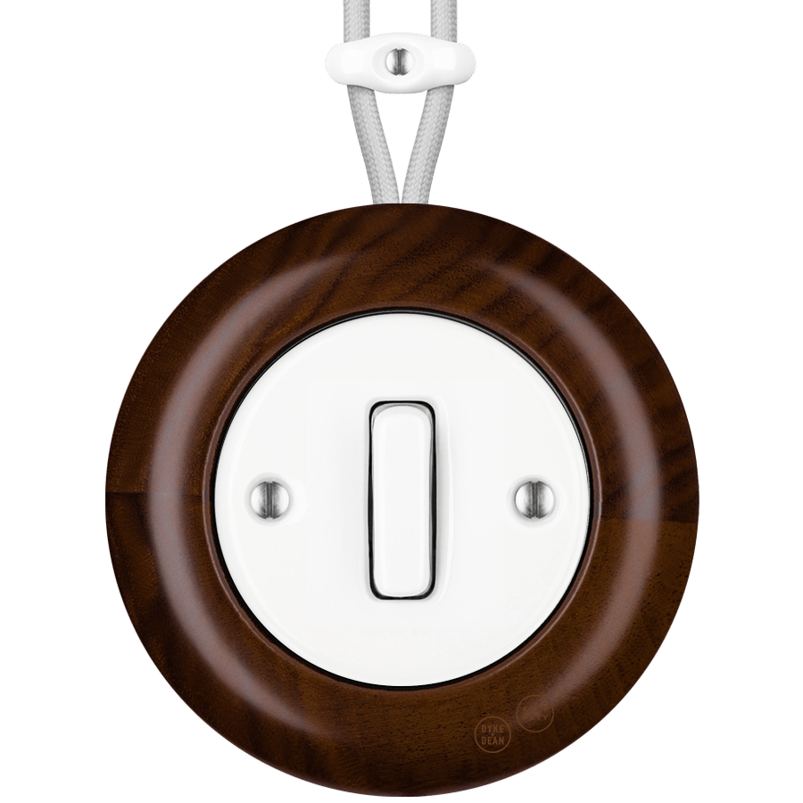 WOODEN PORCELAIN SURFACE MOUNTED NUCLEUS SLIM BUTTON SWITCH - DYKE & DEAN